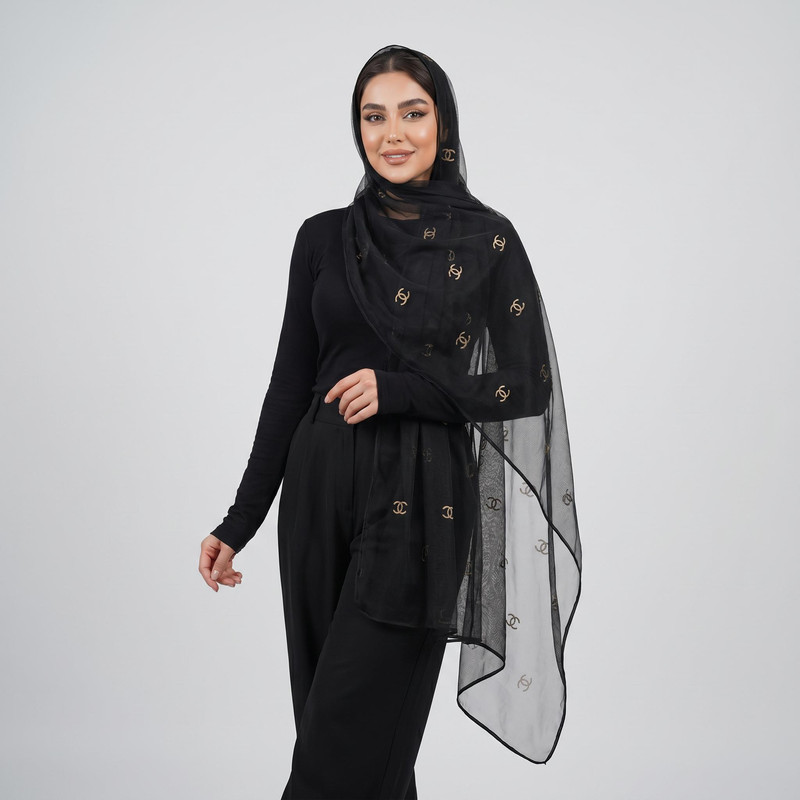شال زنانه مدل توری طلاکوب