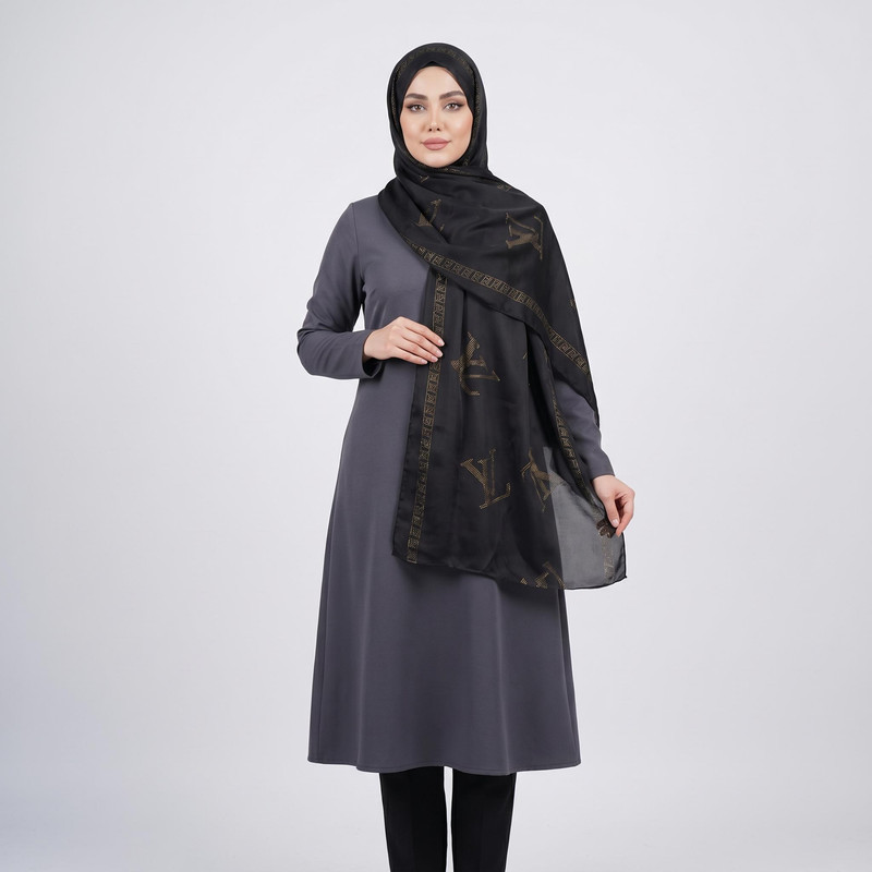 شال زنانه مدل مجلسی دولایه حریر ابریشم توری نگین دار