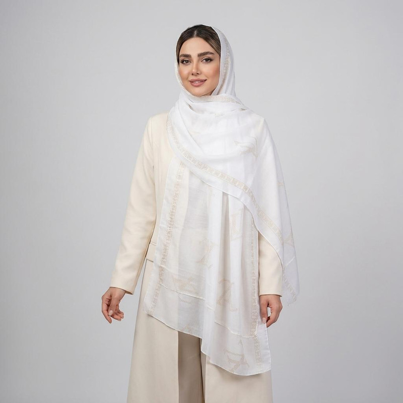 شال زنانه مدل مجلسی دولایه حریر توری نگین دار