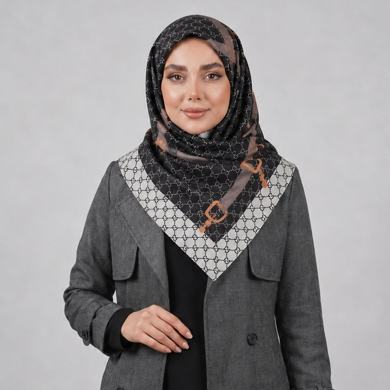 روسری زنانه مدل مینی اسکارف نخی زنجیری کمربندی قواره ۷۰ مهمانی مجلسی