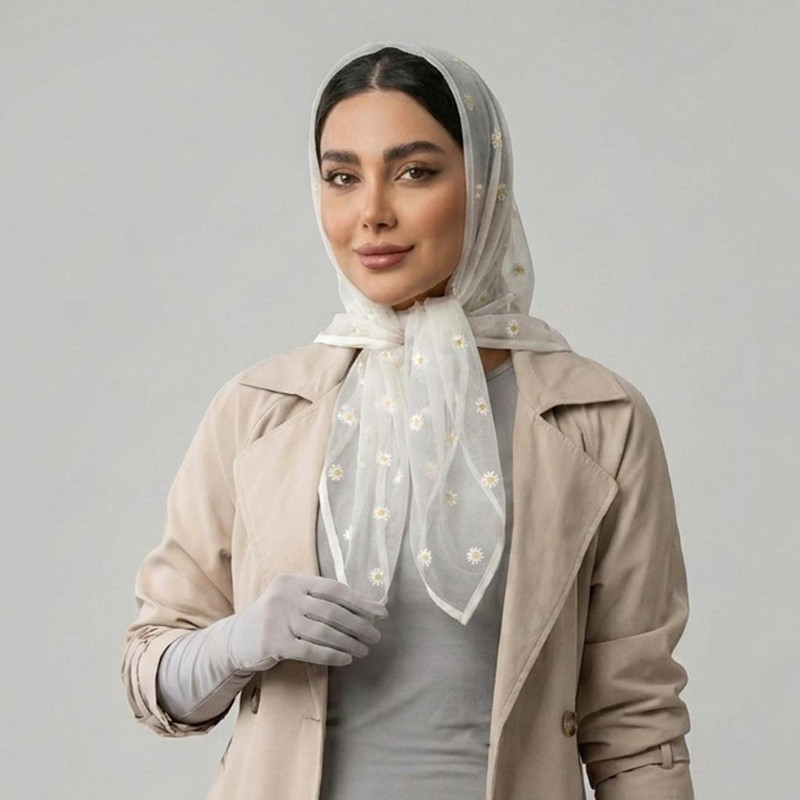 روسری زنانه مدل توری گل بابونه ای کد 60