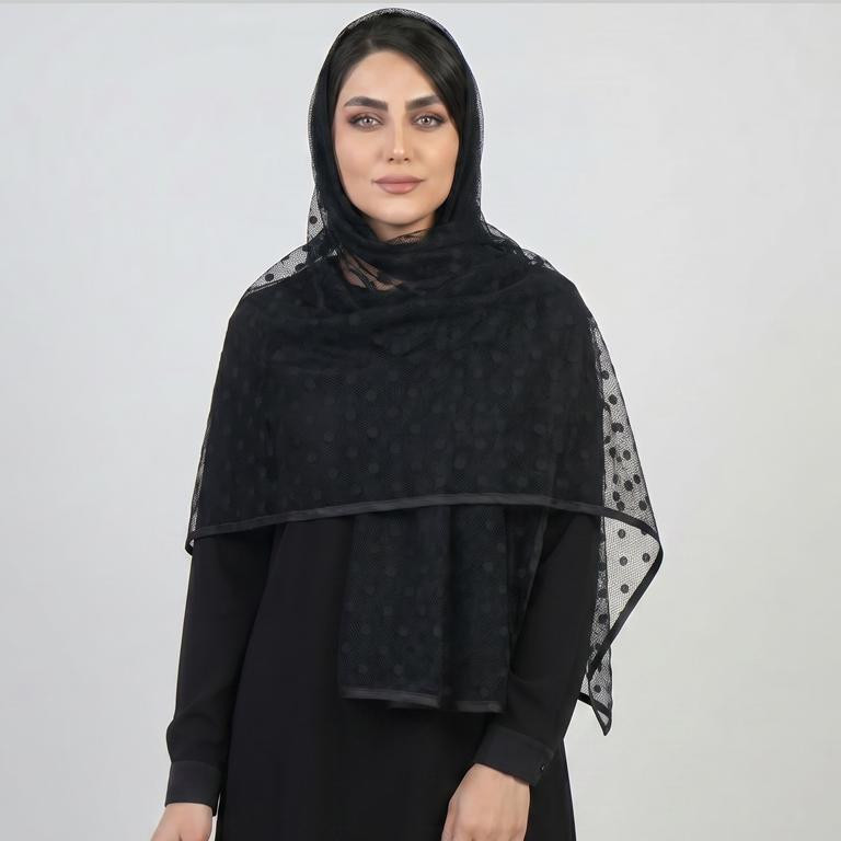شال زنانه مدل توری توپی خال دار