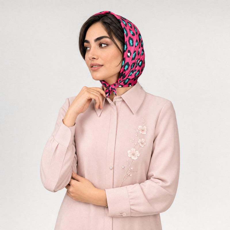 روسری زنانه مدل مینی اسکارف نخی پلنگی گاوی