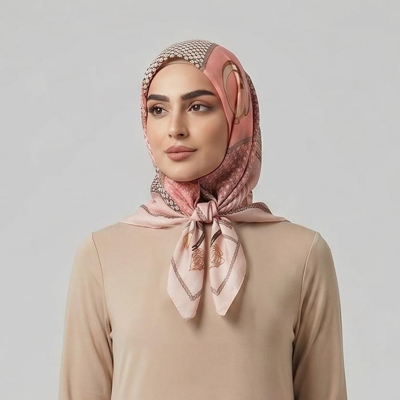 روسری زنانه مدل مینی اسکارف نخی چهارخانه زنجیری