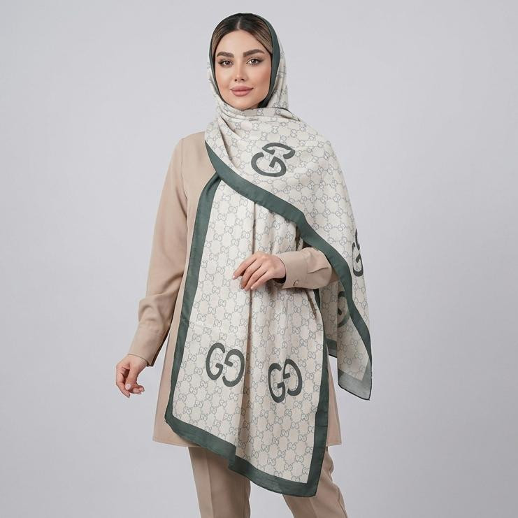 شال زنانه مدل نخی زمینه زنجیری حاشیه ساده