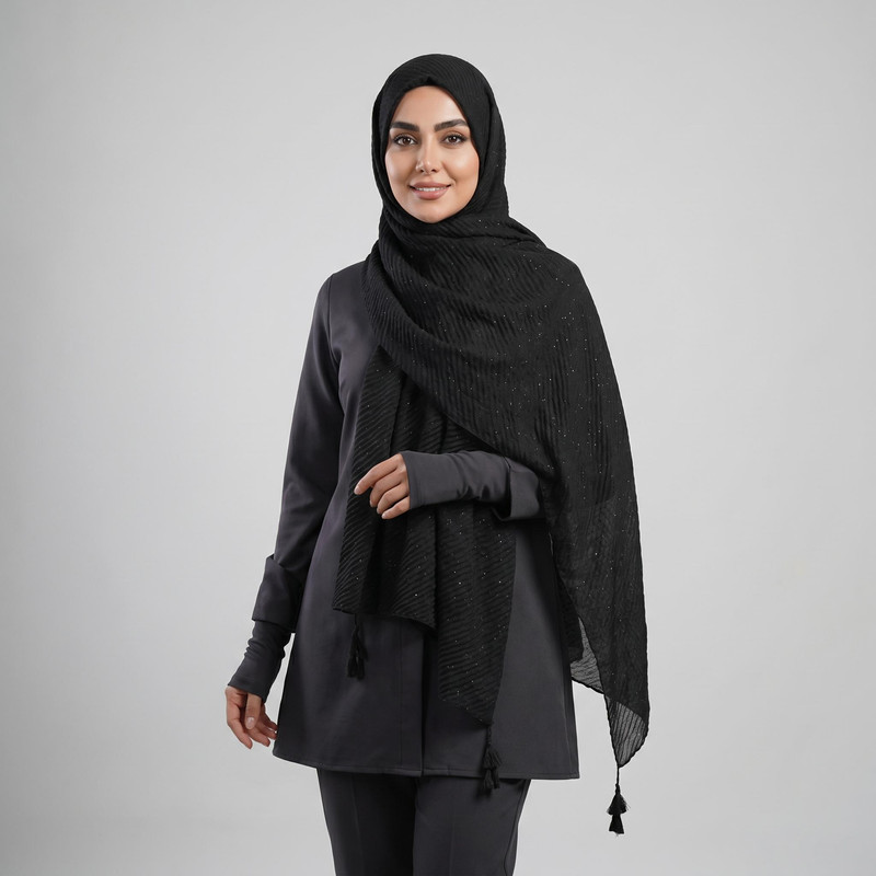 شال زنانه مدل پلیسه شاینی منگوله دار