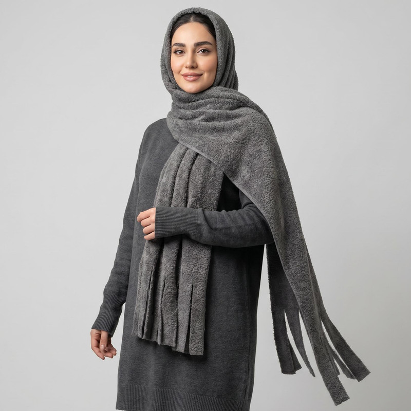 شال زنانه مدل ساده تدی ریش ریشی