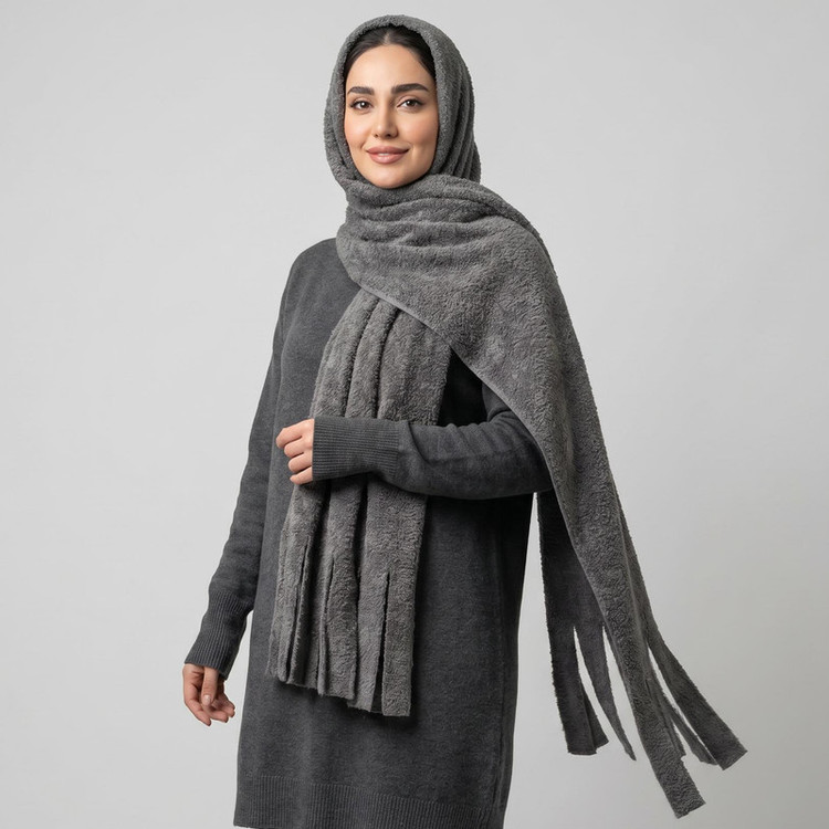 شال زنانه مدل ساده تدی ریش ریشی
