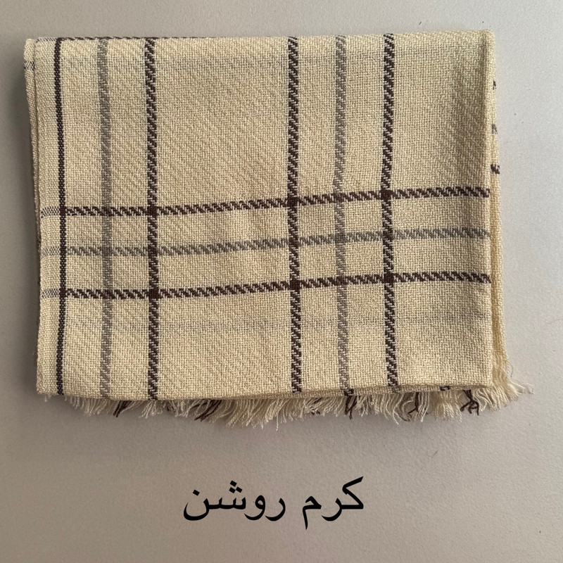 شال زنانه مدل کاموایی بافتنی چهارخانه پاییزی ریش ریشی کد 2