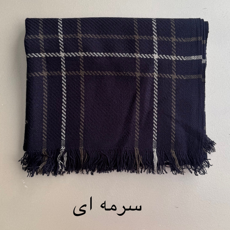 شال زنانه مدل کاموایی بافتنی چهارخانه پاییزی ریش ریشی کد 2