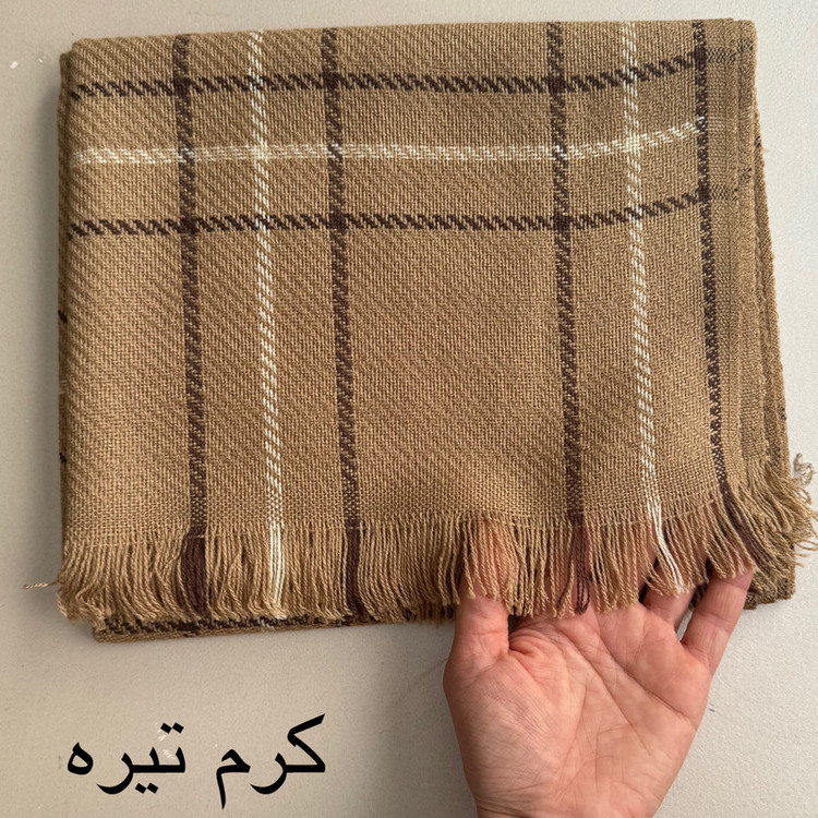 شال زنانه مدل کاموایی بافتنی چهارخانه ریش ریشی کد 3