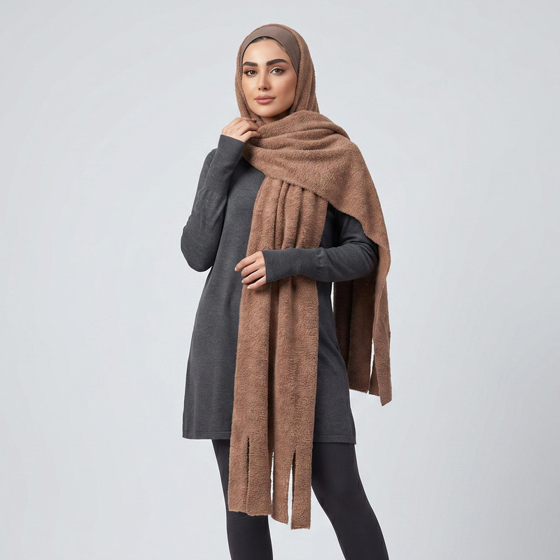 شال زنانه مدل ساده تدی ریش ریشی زمستانی کد 08