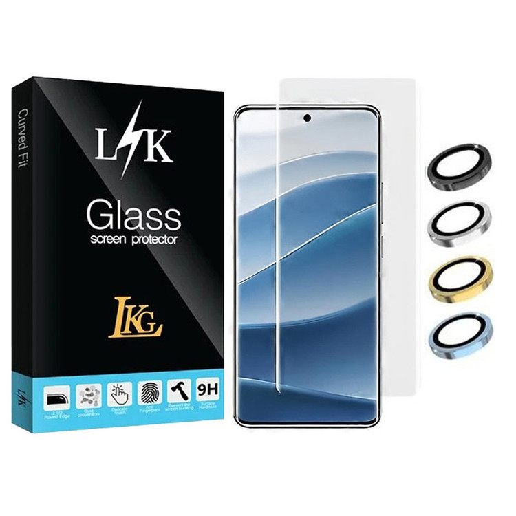 محافظ صفحه نمایش ال کا جی مدل UV مناسب برای گوشی موبایل شیائومی Redmi Note 14 Pro 4G به همراه محافظ لنز دوربین گوشی