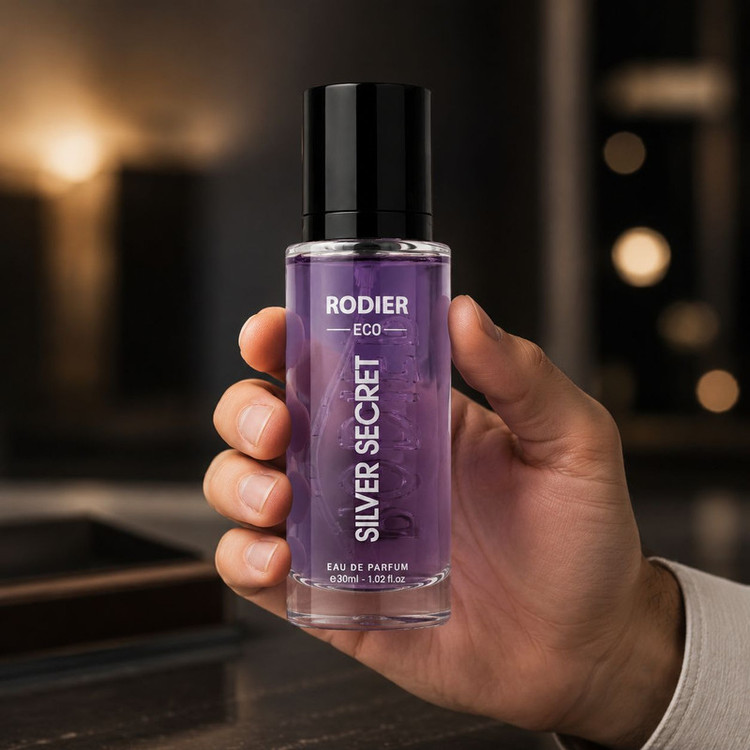 عطر جیبی مردانه رودیر مدل Silver Secret با رایحه شیرین و چوبی حجم 30 میلیلیتر