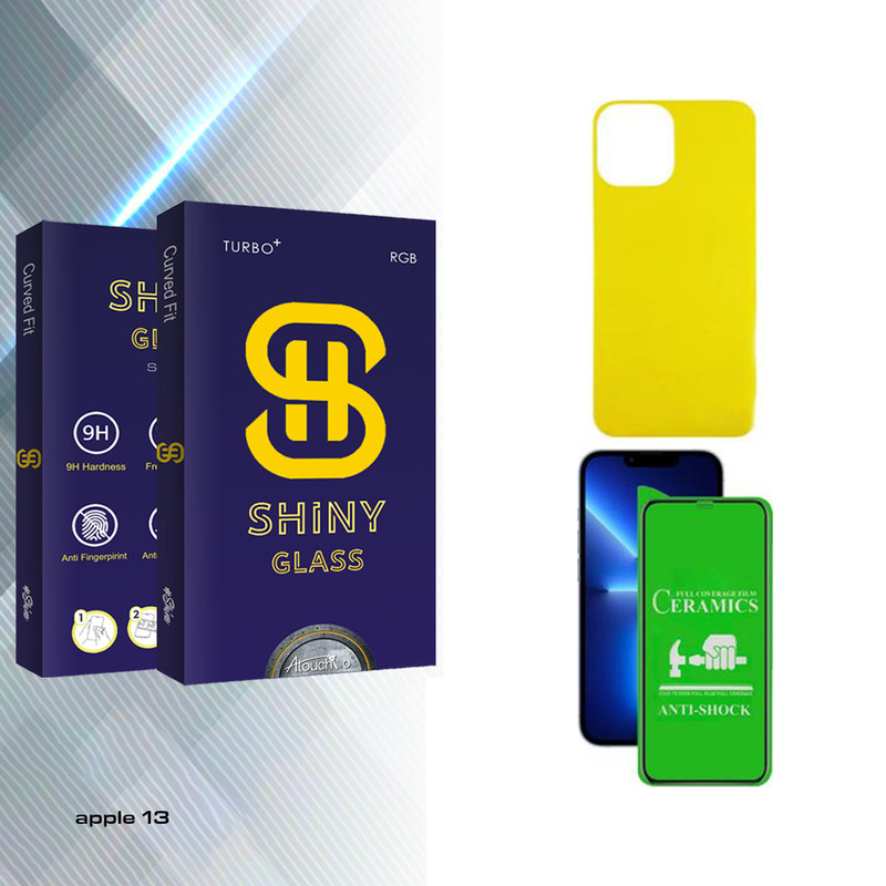 محافظ صفحه نمایش سرامیکی آتوچبو مدل Shiny مناسب برای گوشی موبایل اپل iPhone 13 به همراه محافظ پشت گوشی