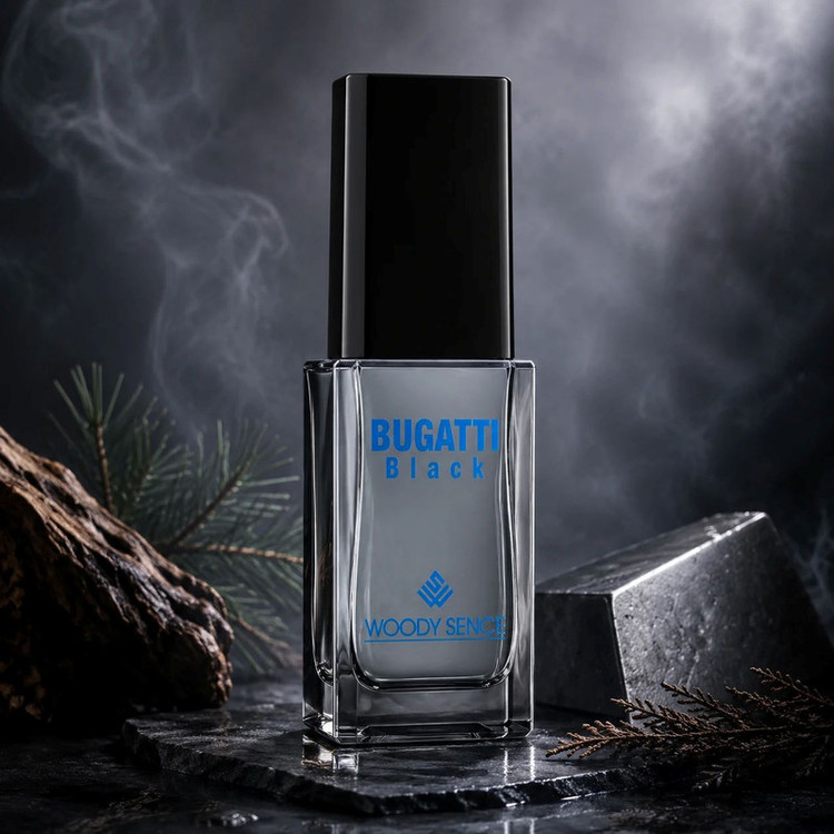 عطر جیبی مردانه وودی سنس مدل Bugatti Black با رایحه تند و چوبی حجم 15 میلیلیتر
