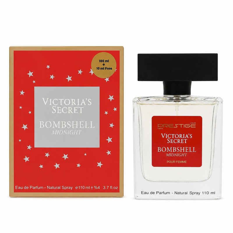ادوپرفیوم زنانه نیو پرستیژ کالر مدل Victoria's Secret Bombshell Midnight با رایحه شیرین و میوه ای حجم 110 میلی‌لیتر