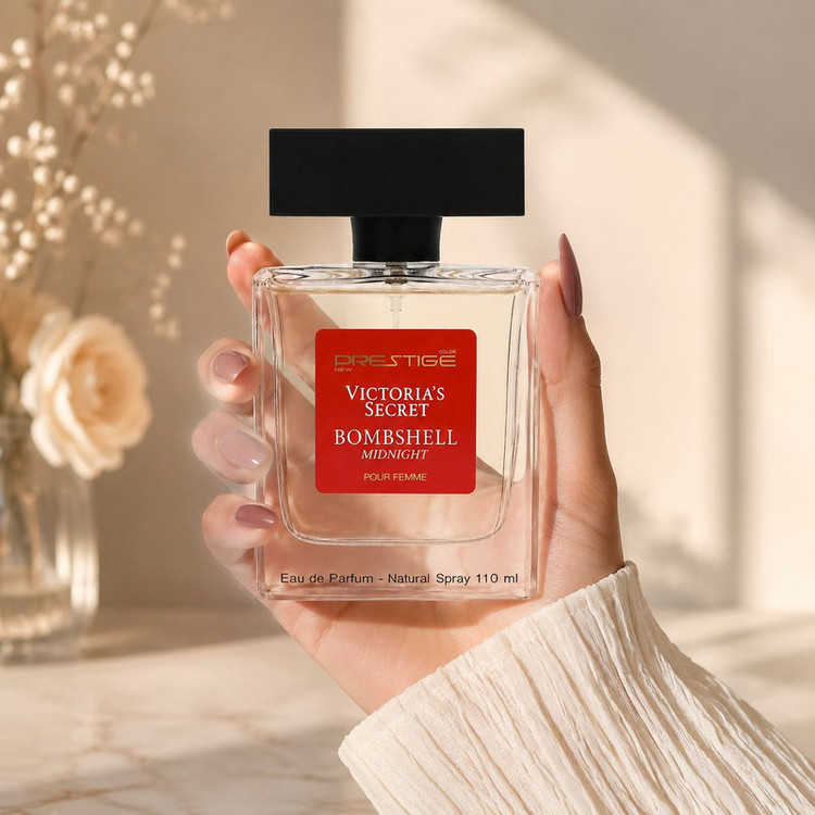 ادوپرفیوم زنانه نیو پرستیژ کالر مدل Victoria's Secret Bombshell Midnight با رایحه شیرین و میوه ای حجم 110 میلیلیتر