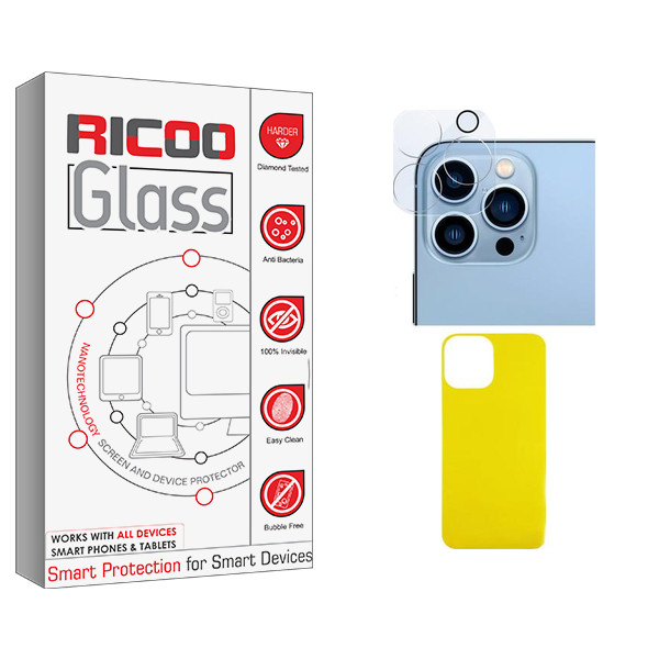 محافظ پشت گوشی ریکو مدل Glass FLL مناسب برای گوشی موبایل اپل iPhone 13 ProMax به همراه محافظ لنز دوربین