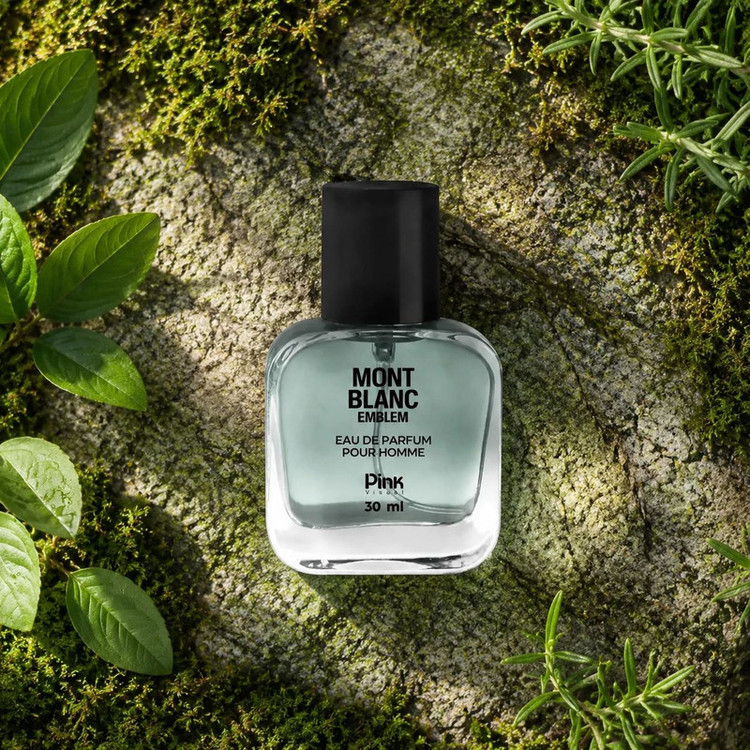 عطر جیبی مردانه پینک ویژوآل مدل Mont Blanc Emblem با رایحه گرم و چوبی حجم 30 میلیلیتر