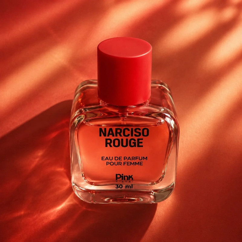 عطر جیبی زنانه پینک ویژوآل مدل Narciso Rouge با رایحه معتدل و شرقی حجم 30 میلیلیتر