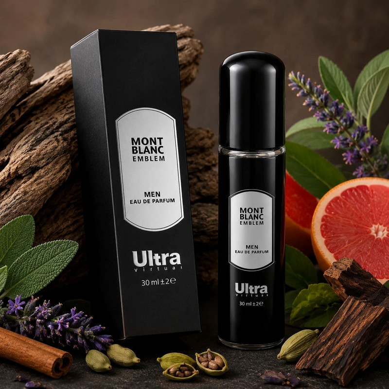 عطر جیبی مردانه اولترا ویرچوآل مدل Mont Blanc Emblem با رایحه تند و چوبی حجم 30 میلیلیتر