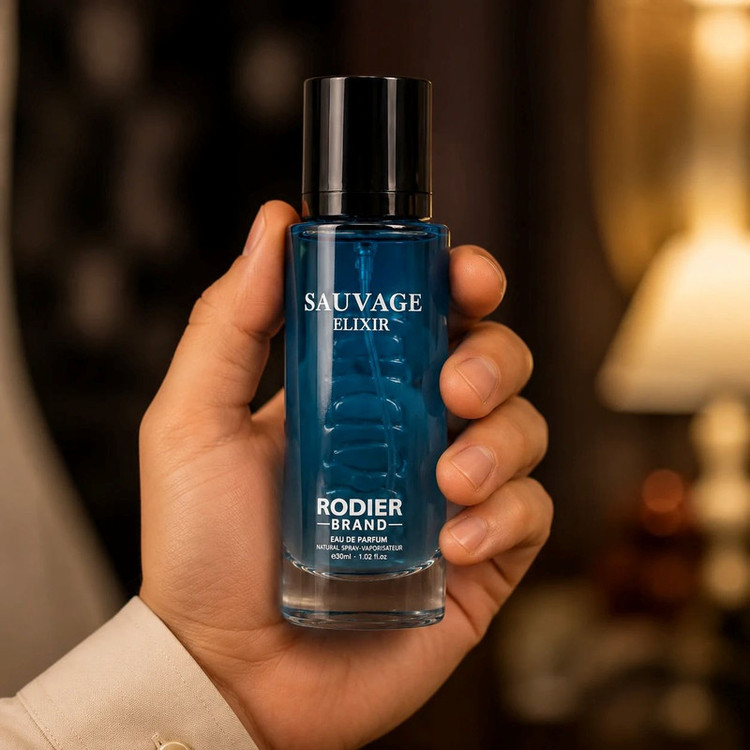عطر جیبی مردانه رودیر مدل SAUVAGE ELIXIR با رایحه گرم و تلخ حجم 30 میلیلیتر