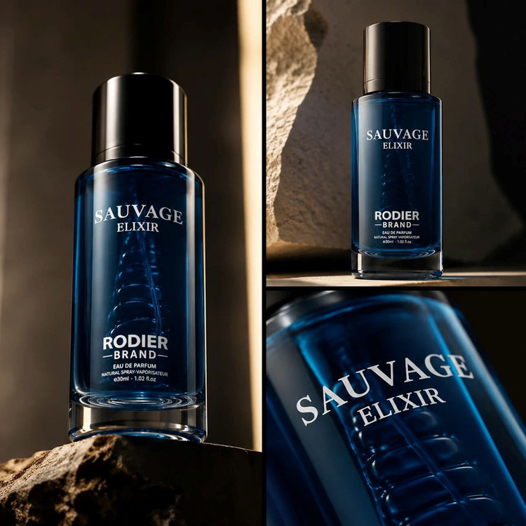 عطر جیبی مردانه رودیر مدل SAUVAGE ELIXIR با رایحه گرم و تلخ حجم 30 میلیلیتر