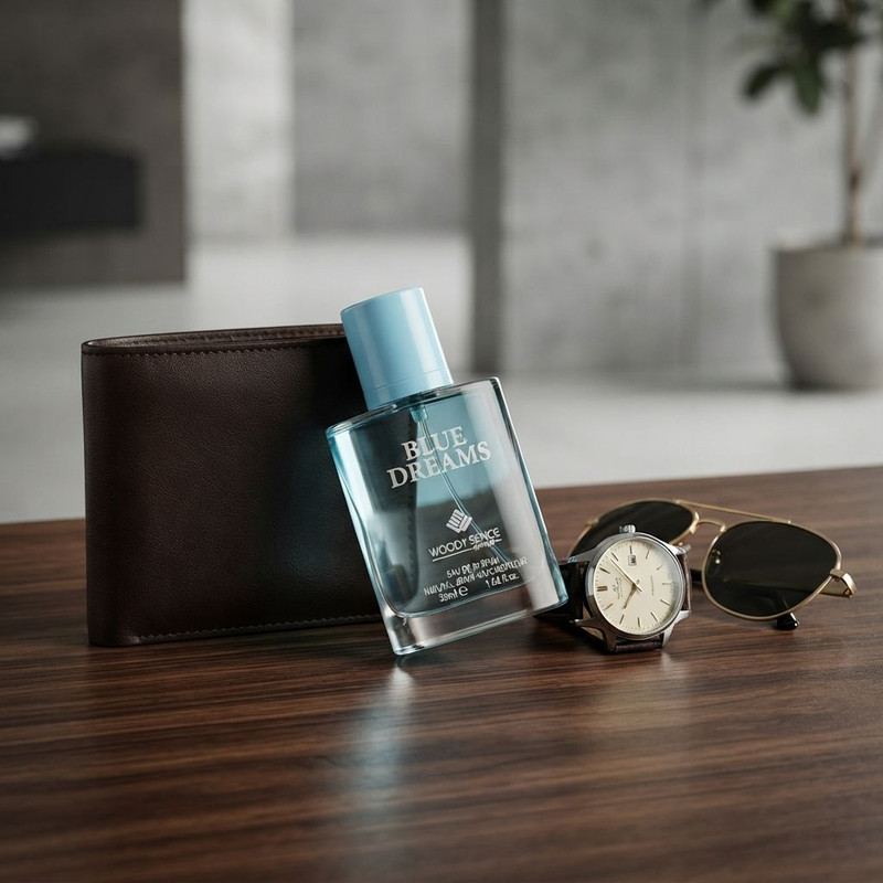عطر جیبی مردانه وودی سنس مدل Blue Dreams با رایحه خنک و طبیعت حجم 30 میلیلیتر