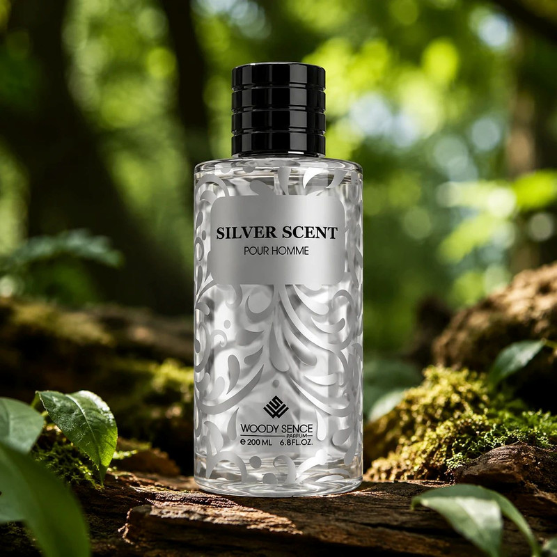 ادو پرفیوم مردانه وودی سنس مدل SILVER SCENT با رایحه گرم و شیرین حجم 200 میلی لیتر