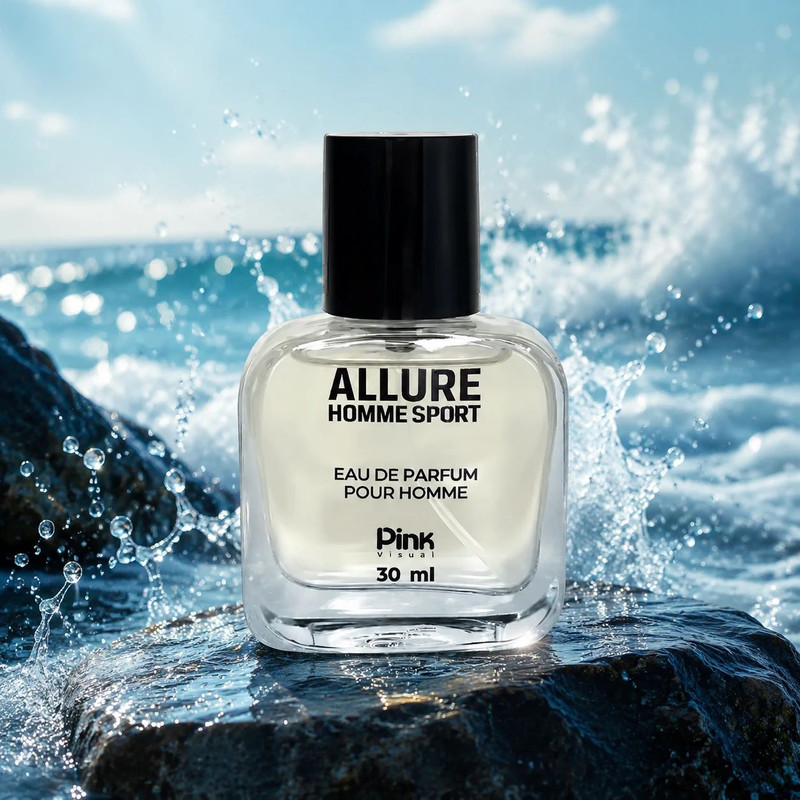 عطر جیبی مردانه پینک ویژوآل مدل Allure Homme Sport با رایحه خنک و مرکباتی حجم 30 میلیلیتر