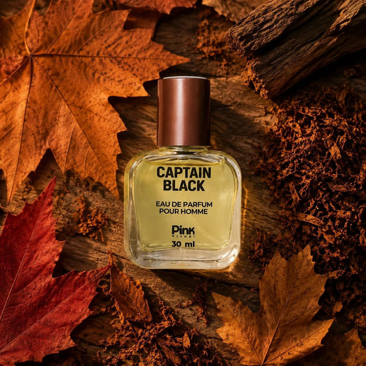عطر جیبی مردانه پینک ویژوآل مدل Captain Black با رایحه گرم و چوبی حجم 30 میلیلیتر