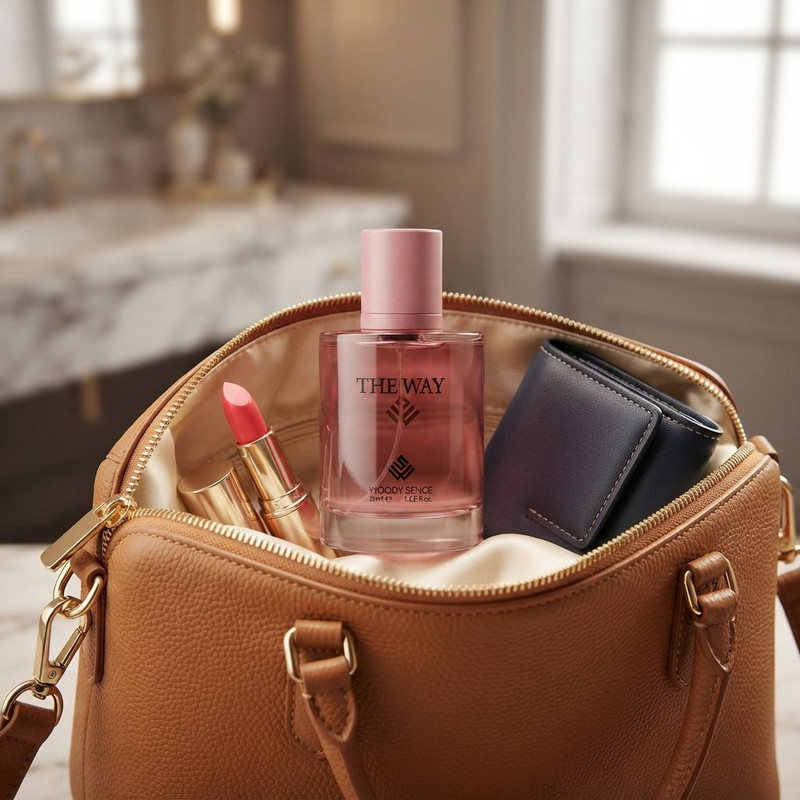 عطر جیبی زنانه وودی سنس مدل The Way با رایحه شیرین و گلی حجم 30 میلیلیتر