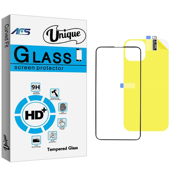 محافظ صفحه نمایش شیشه ای ای اف اس مدل Unique مناسب برای گوشی موبایل اپل iPhone 13 به همراه محافظ پشت گوشی
