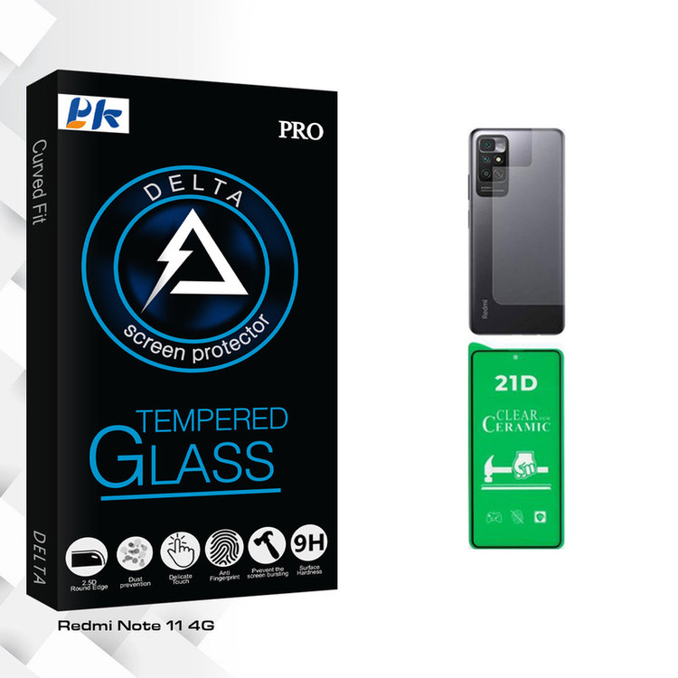 محافظ صفحه نمایش سرامیکی پی کی مدل Delta Glass مناسب برای گوشی موبایل شیائومی Redmi Note 11 4G به همراه محافظ پشت گوشی