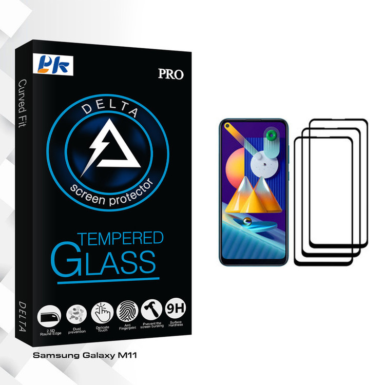 محافظ صفحه نمایش پی کی مدل Delta Glass مناسب برای گوشی موبایل سامسونگ Galaxy M11 بسته سه عددی