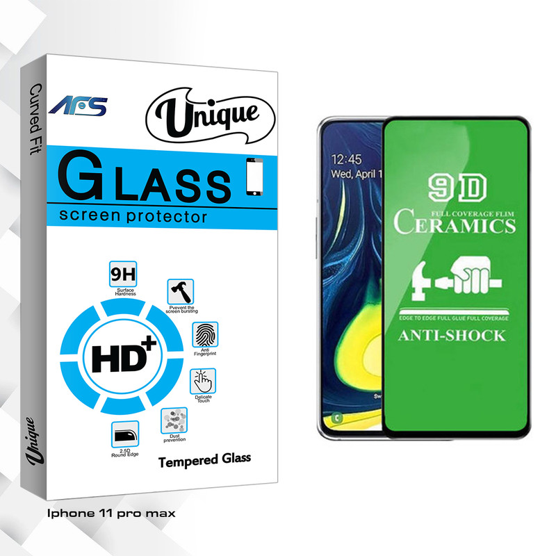 محافظ صفحه نمایش 9D ای اف اس مدل Unique Glass مناسب برای گوشی موبایل اپل Iphone 11pro max