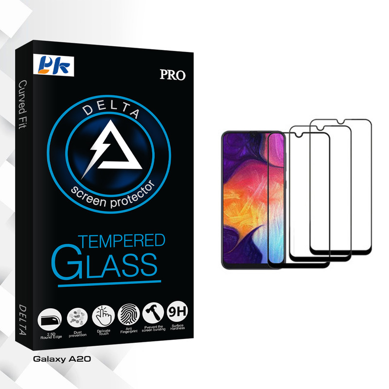محافظ صفحه نمایش پی کی مدل Delta Glass مناسب برای گوشی موبایل سامسونگ Galaxy A20 بسته سه عددی