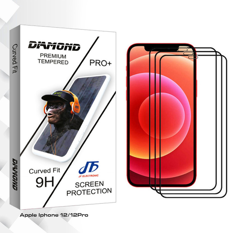 محافظ صفحه نمایش سرامیکی جی اف مدل Diamond glass مناسب برای گوشی موبایل اپل Iphone 12 بسته سه عددی