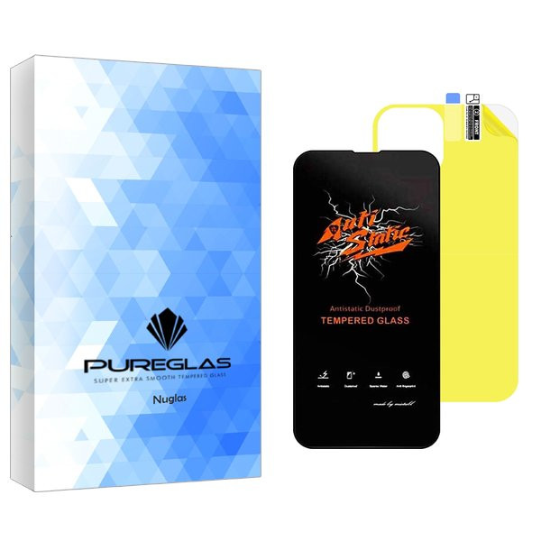 محافظ صفحه نمایش پیور گلس مدل NueGlas Antistatic مناسب برای گوشی موبایل اپل iPhone 14 Pro به همراه محافظ پشت گوشی