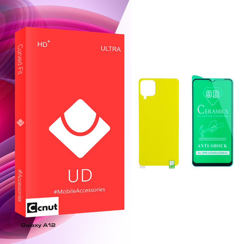 محافظ صفحه نمایش سرامیکی کوکونات مدل UD Glass مناسب برای گوشی موبایل سامسونگ Galaxy A12 به همراه محافظ پشت گوشی