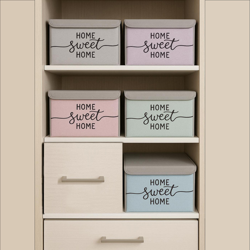باکس لباس و نظم دهنده طرح لینن مدل HOME SWEET HOME کد S2 بسته 2 عددی