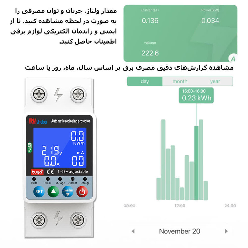 محافظ ولتاژ جریان آر ام شیبی
مدل WTDZW-63A/N2