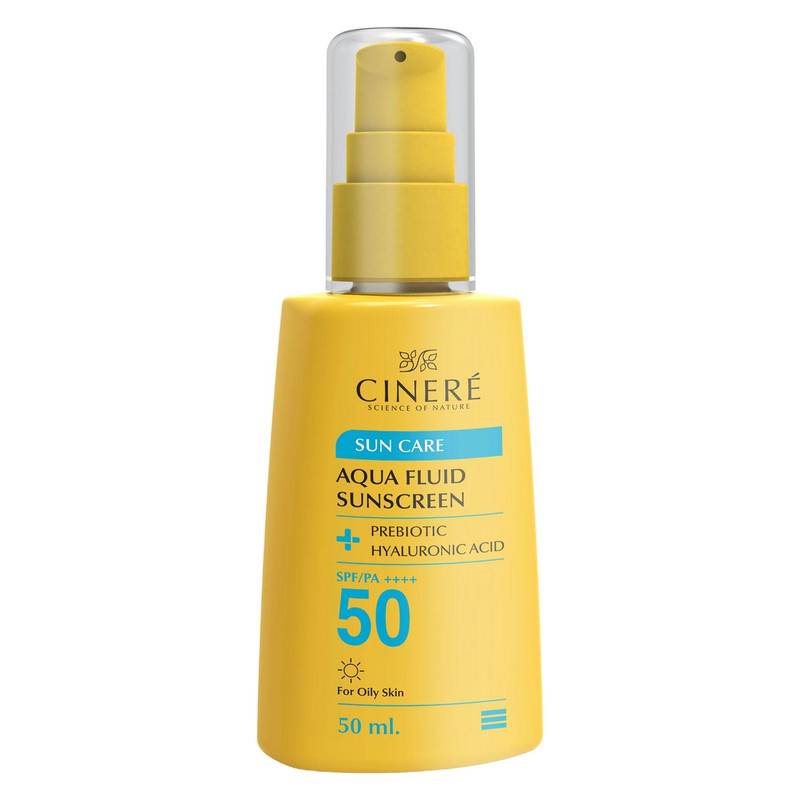 فلوئید ضد آفتاب بیرنگ سینره، 50 SPF، مدل PREBIOTIC، مناسب پوستهای چرب با حجم 50 میلیلیتر، فاقد پارابن، محافظتکننده در برابر اشعههای UVA و PA ،UVB++++، دارای فرمولاسیون فاقد چربی و هیالورونیک اسید، با ماندگاری 2 ساعته
