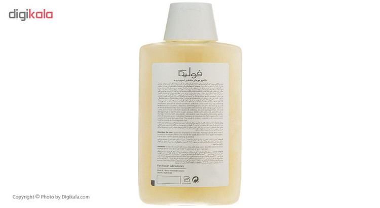شامپو تقویتکننده مو فولیکا مخصوص موهای خشک و آسیبدیده، حجم 200 میلیلیتر مدل Nourishing And Hydrating، حاوی کراتین و ترکیبات نرمکننده، مرطوبکننده، لطافتبخش، براقکننده، با عصارههای جو دوسر و شی باتر