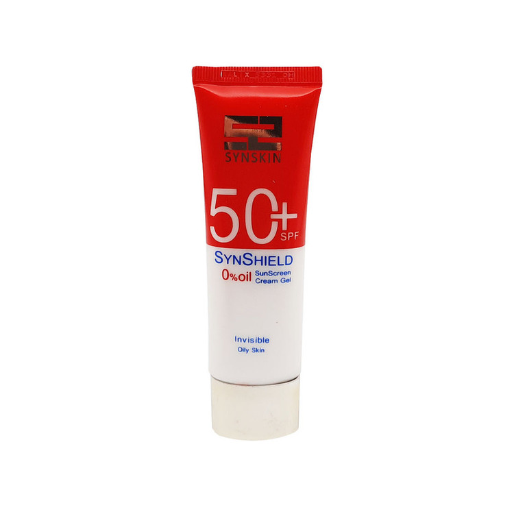فلوئید ضدآفتاب بدون رنگ ساین اسکین SPF50 مدل SYN SHIELD، مناسب پوستهای چرب، حجم 50 میلیلیتر