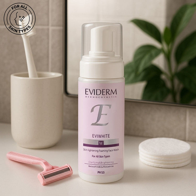 فوم شستوشوی صورت اویدرم مدل Eviwhite مناسب انواع پوست حجم ۱۵۰ میلیلیتر