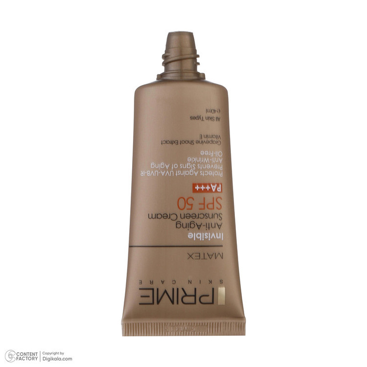 کرم ضدآفتاب بدون رنگ پرایم مدل Anti Aging SPF50، حجم 40 میلیلیتر