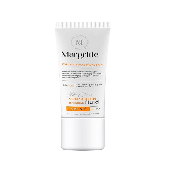 فلوئید ضد آفتاب بیرنگ گردن، صورت، دست مارگریت SPF 50 مدل fusion Water محافظ UVA/UVB مناسب برای پوست های مختلط و چرب حجم 50 میلیلیتر