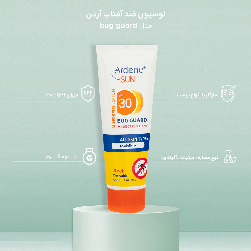 لوسیون ضد آفتاب آردن سان مدل bug guard حجم 75 میلی لیتر